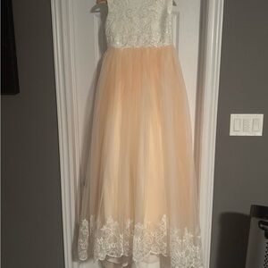 Elegant Peach Lace Kids Dress
